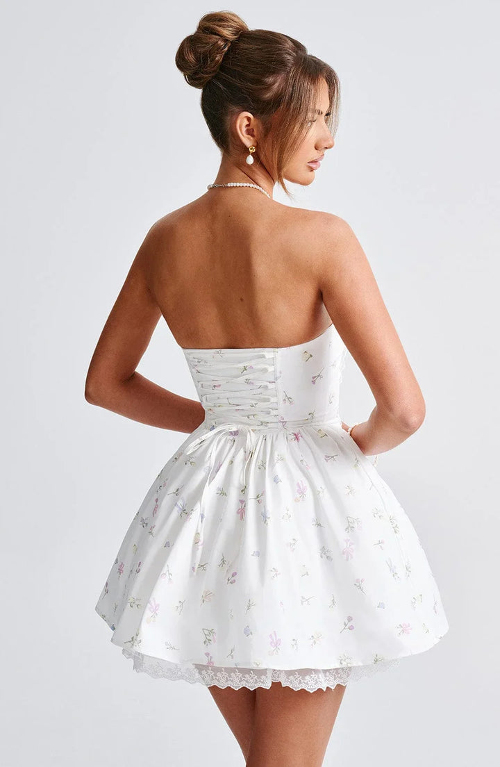 A-Line Mini Dress with Back Tie for Waist Fit, Country Style - Reya