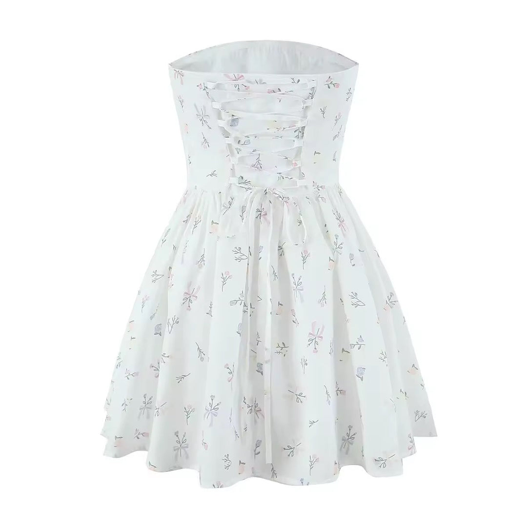A-Line Mini Dress with Back Tie for Waist Fit, Country Style - Reya