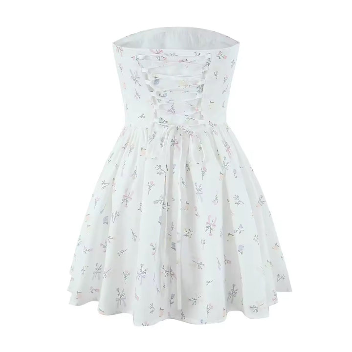A-Line Mini Dress with Back Tie for Waist Fit, Country Style - Reya