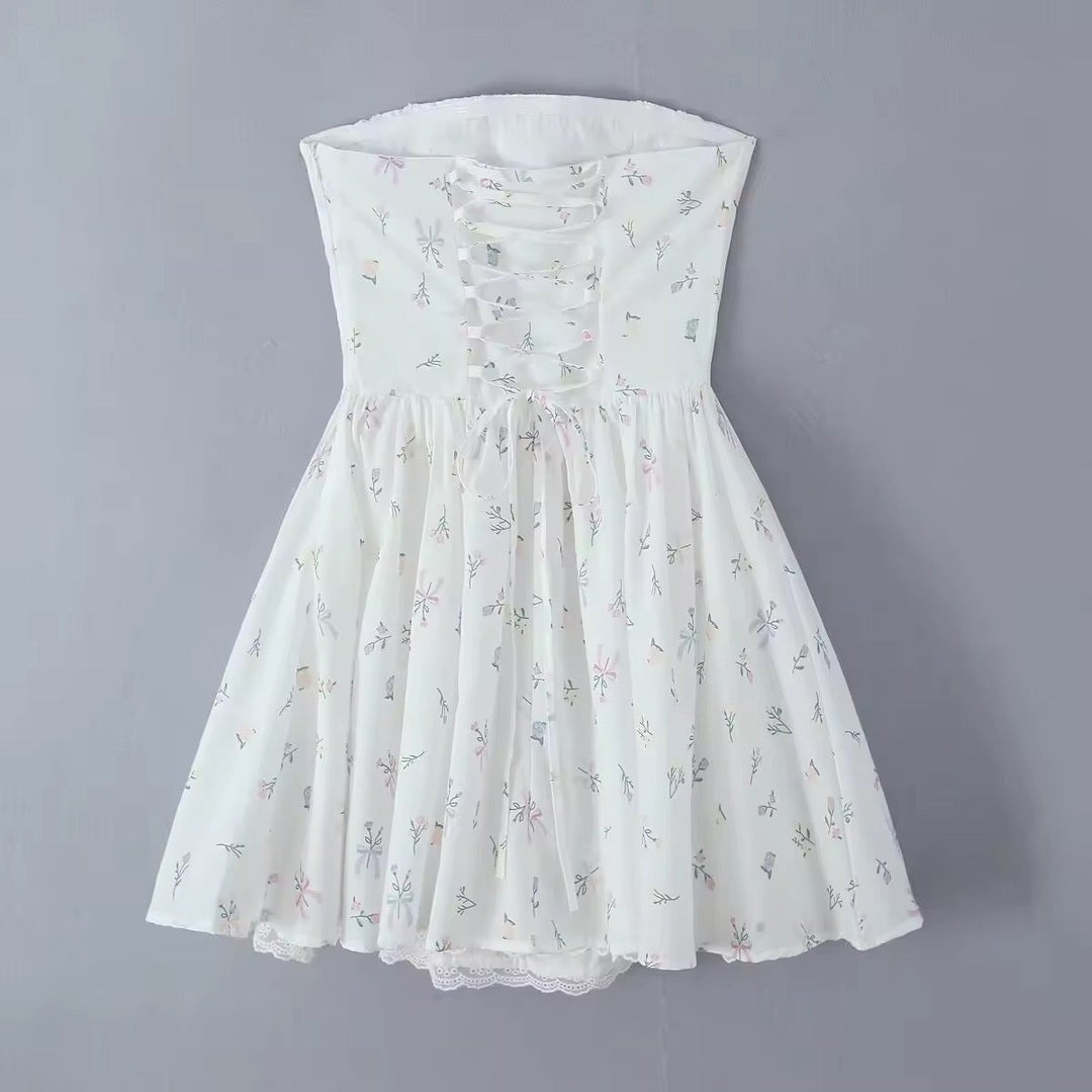 A-Line Mini Dress with Back Tie for Waist Fit, Country Style - Reya
