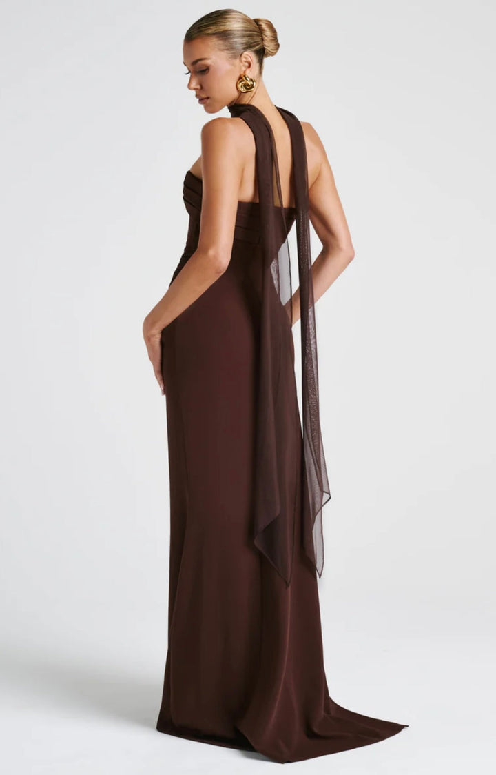 Ruffled strapless maxi dress with deep slit - Molina