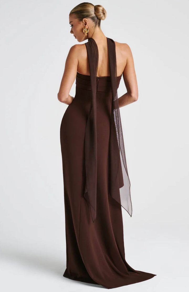 Ruffled strapless maxi dress with deep slit - Molina