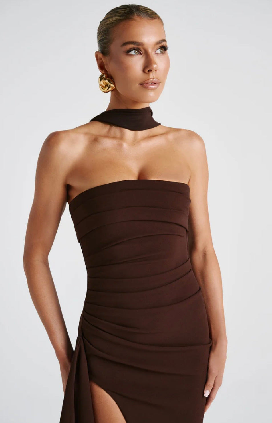 Ruffled strapless maxi dress with deep slit - Molina