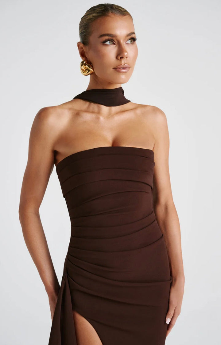 Ruffled strapless maxi dress with deep slit - Molina