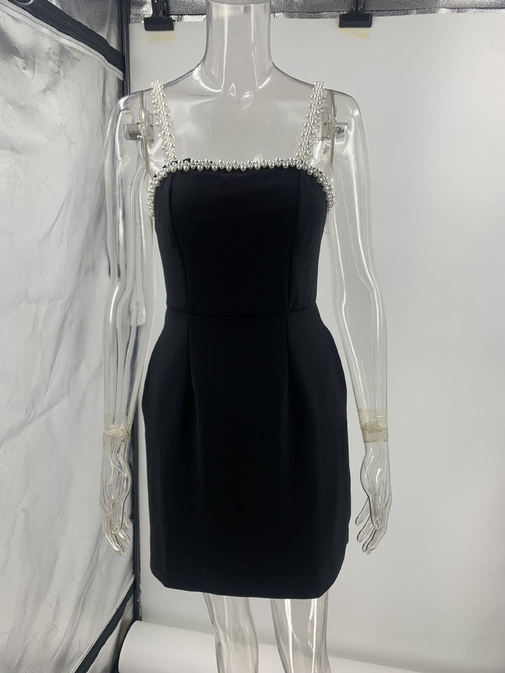 Tailored fitted mini dress decorated with pearls - Jean