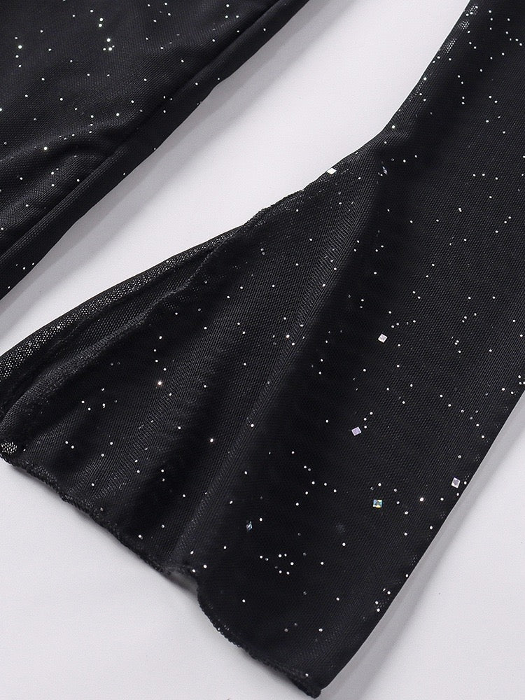 Maxi Glitter Dress with Open Back and Slit - Madame
