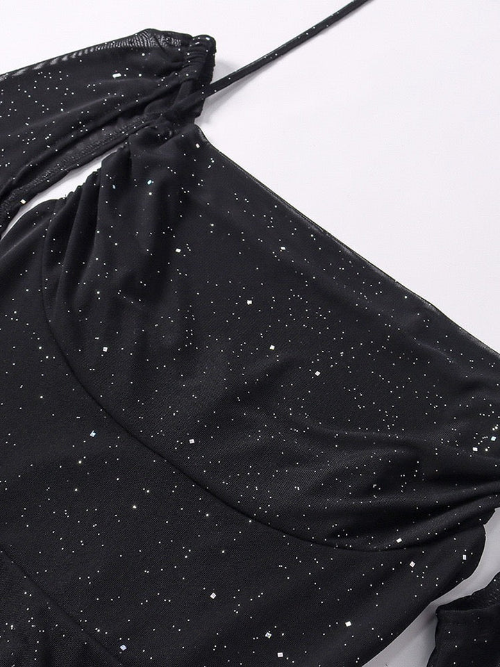 Maxi Glitter Dress with Open Back and Slit - Madame