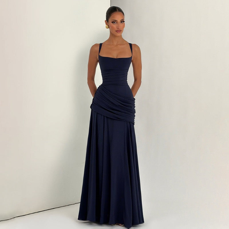Laor elegant pleated maxi dress