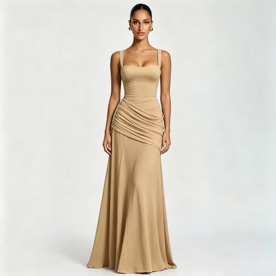 Laor elegant pleated maxi dress
