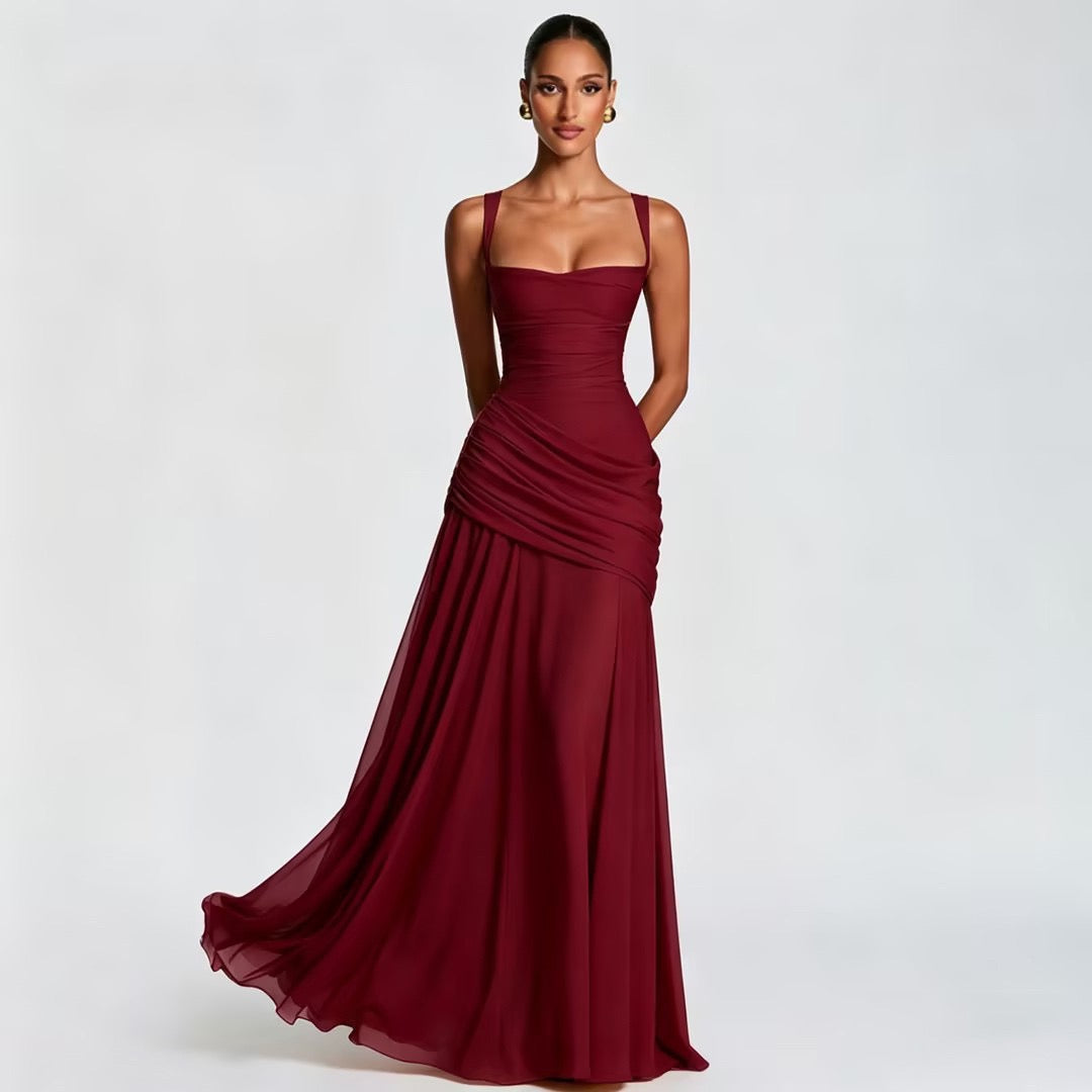 Laor elegant pleated maxi dress