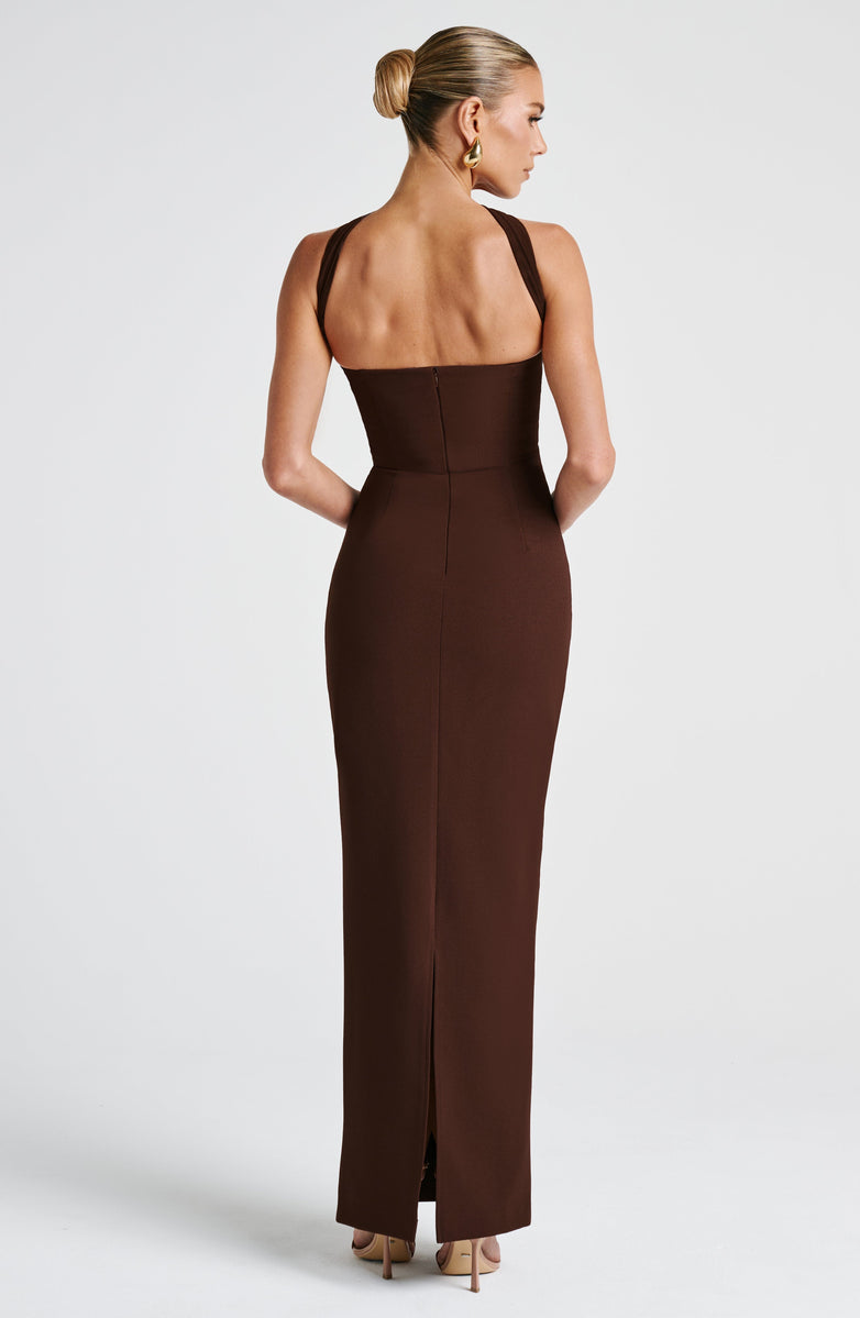 Maxi strapless dress with glove and chiffon scarf decoration - Annabel