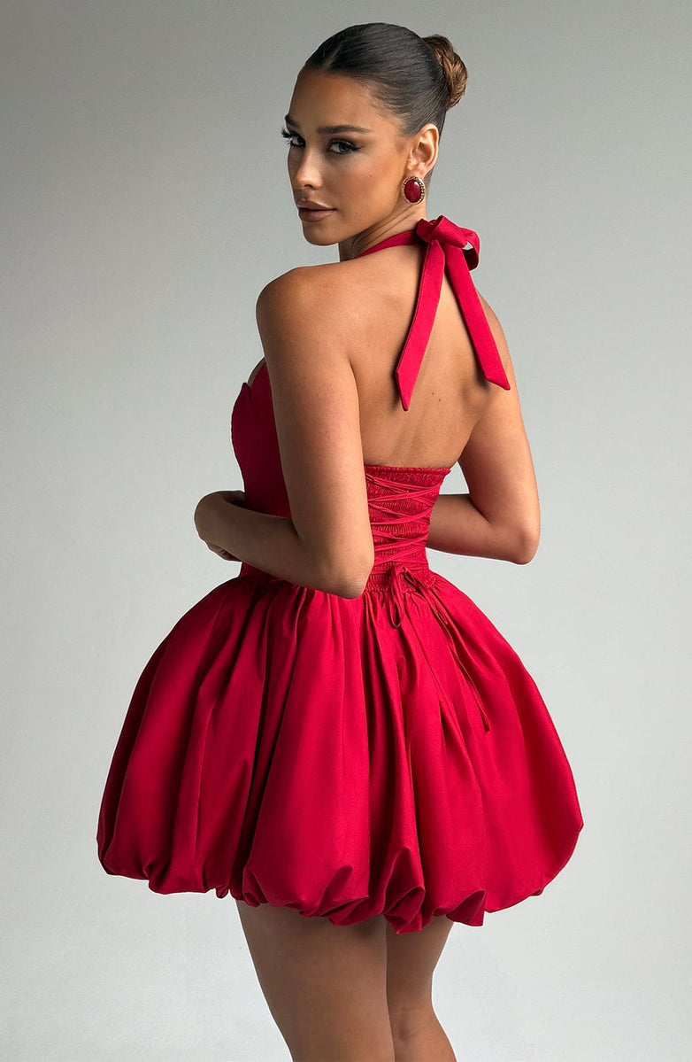 Balloon Mini Dress with Neck Tie and Satin Skirt - Mikaela