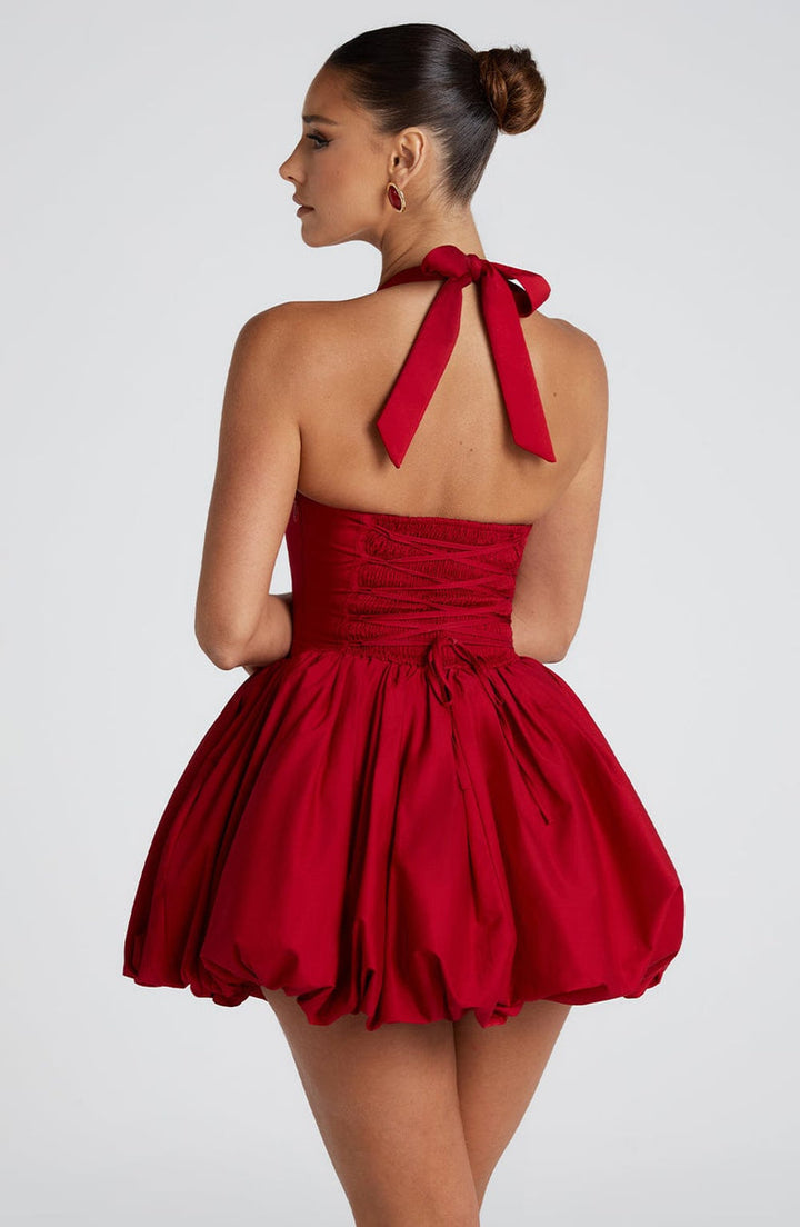 Balloon Mini Dress with Neck Tie and Satin Skirt - Mikaela