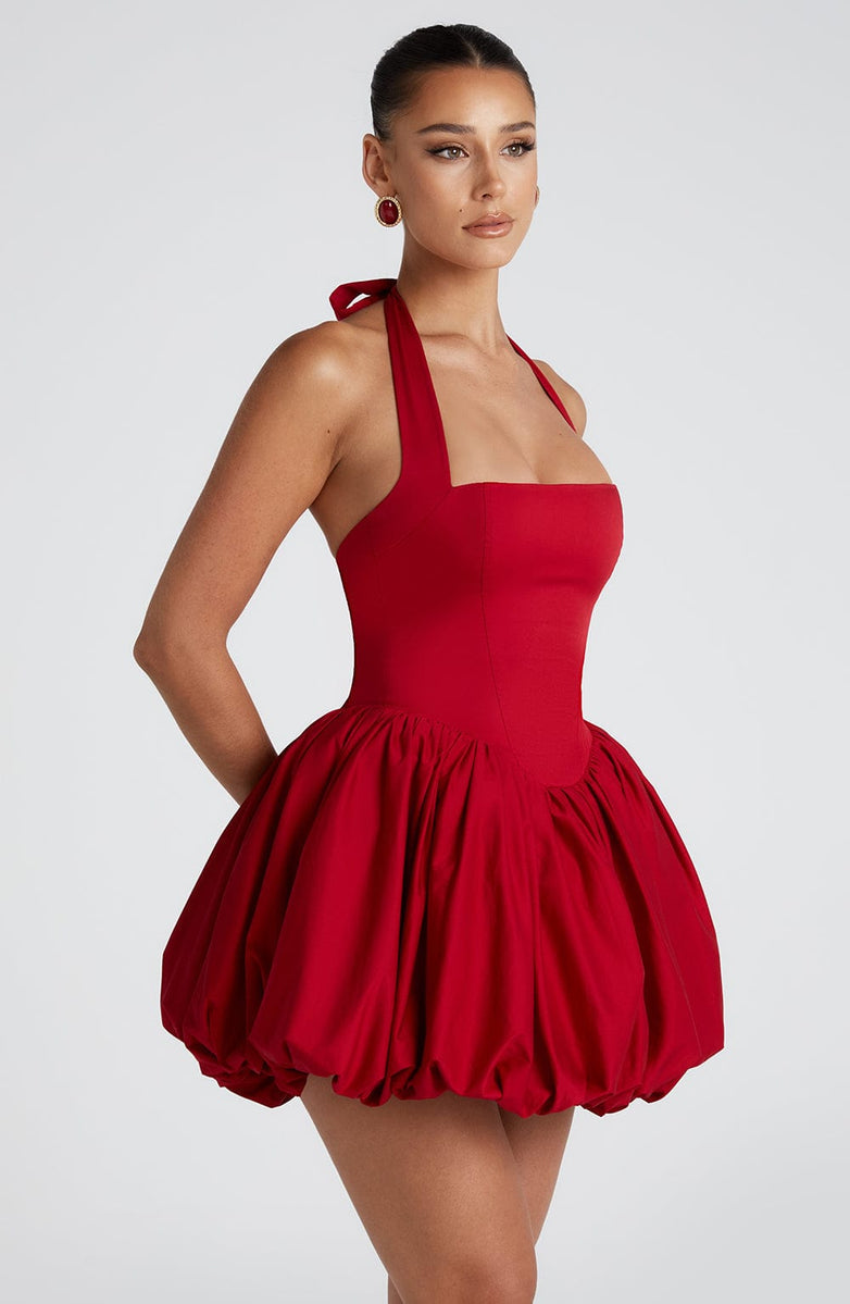 Balloon Mini Dress with Neck Tie and Satin Skirt - Mikaela