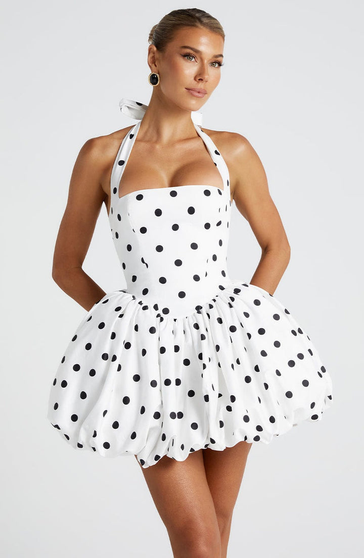 Balloon Mini Dress with Neck Tie and Satin Skirt - Mikaela