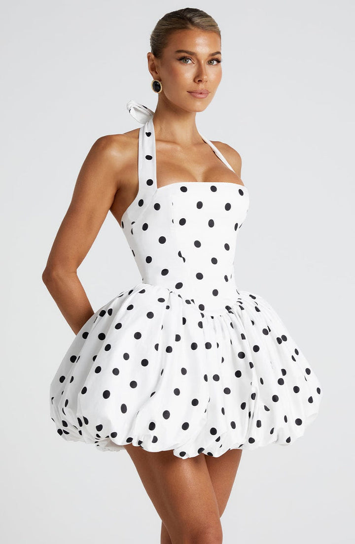 Balloon Mini Dress with Neck Tie and Satin Skirt - Mikaela