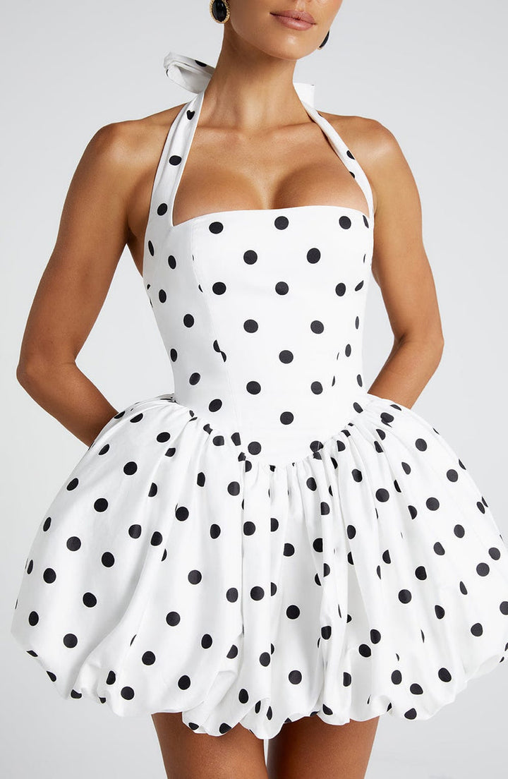 Balloon Mini Dress with Neck Tie and Satin Skirt - Mikaela