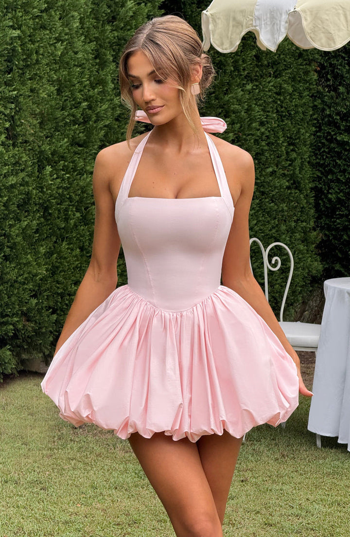 Balloon Mini Dress with Neck Tie and Satin Skirt - Mikaela
