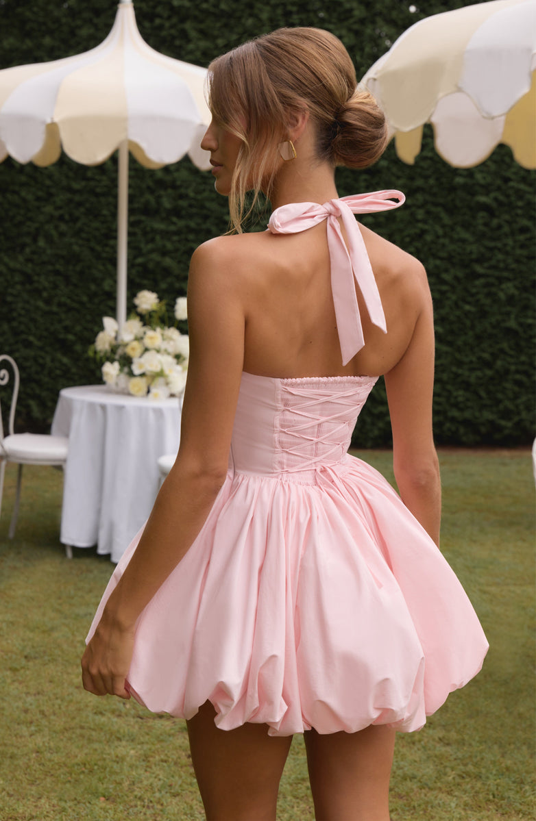 Balloon Mini Dress with Neck Tie and Satin Skirt - Mikaela