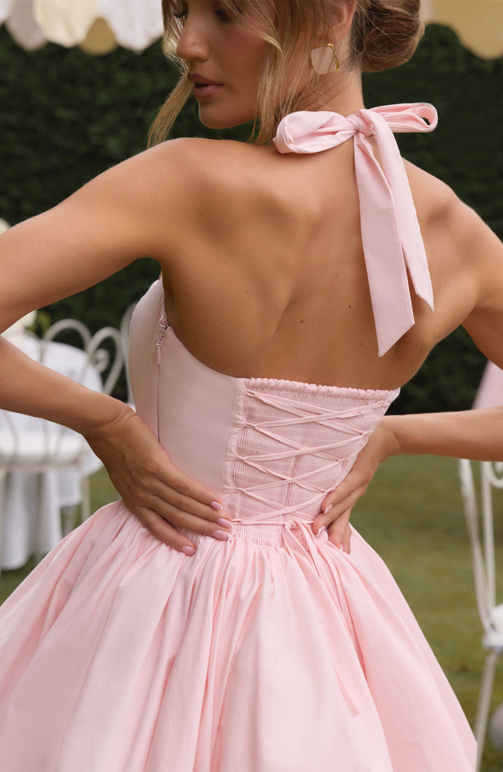 Balloon Mini Dress with Neck Tie and Satin Skirt - Mikaela