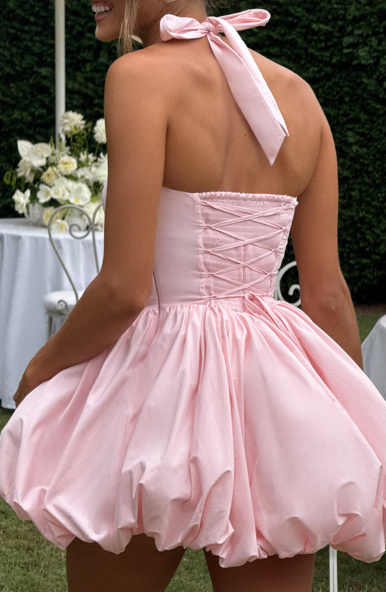 Balloon Mini Dress with Neck Tie and Satin Skirt - Mikaela