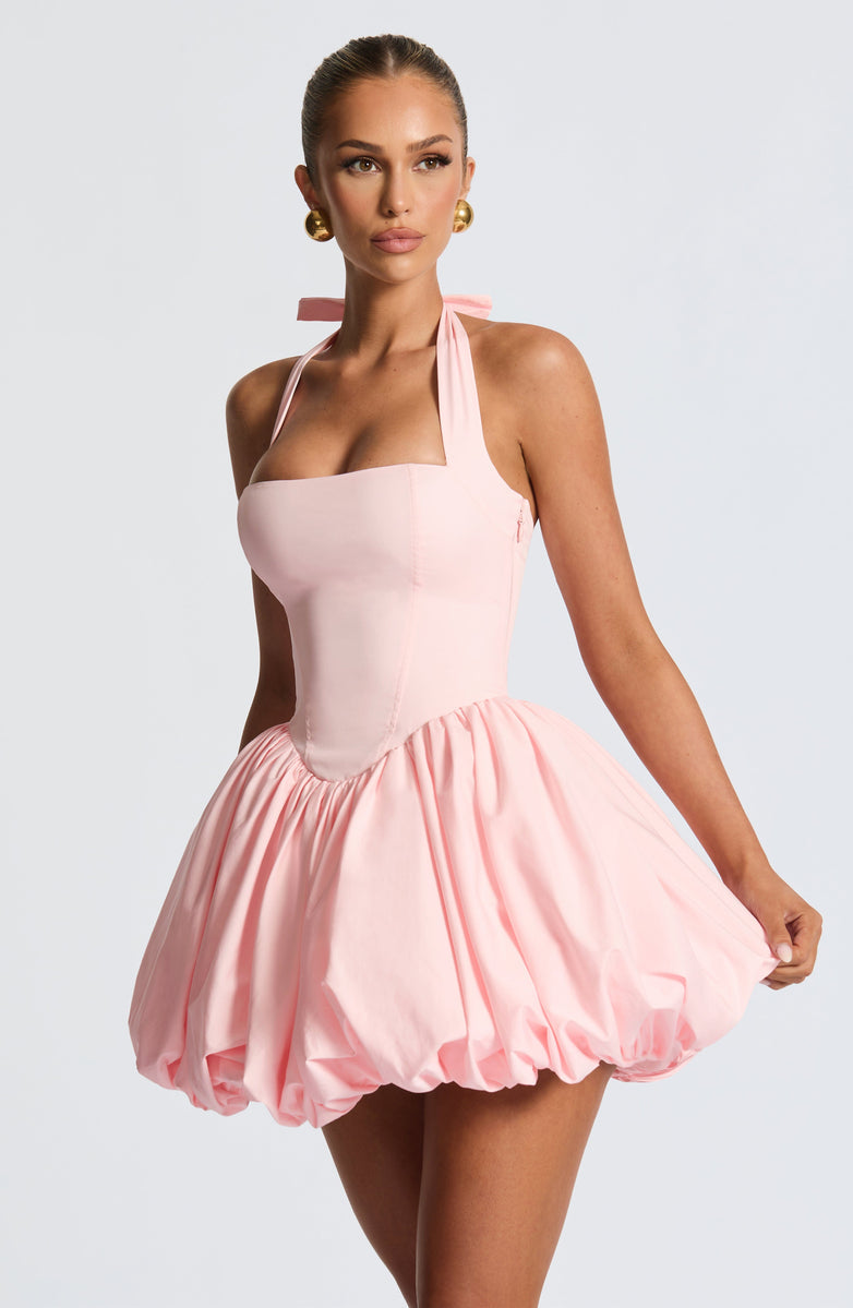 Balloon Mini Dress with Neck Tie and Satin Skirt - Mikaela