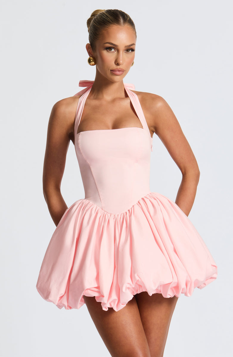 Balloon Mini Dress with Neck Tie and Satin Skirt - Mikaela