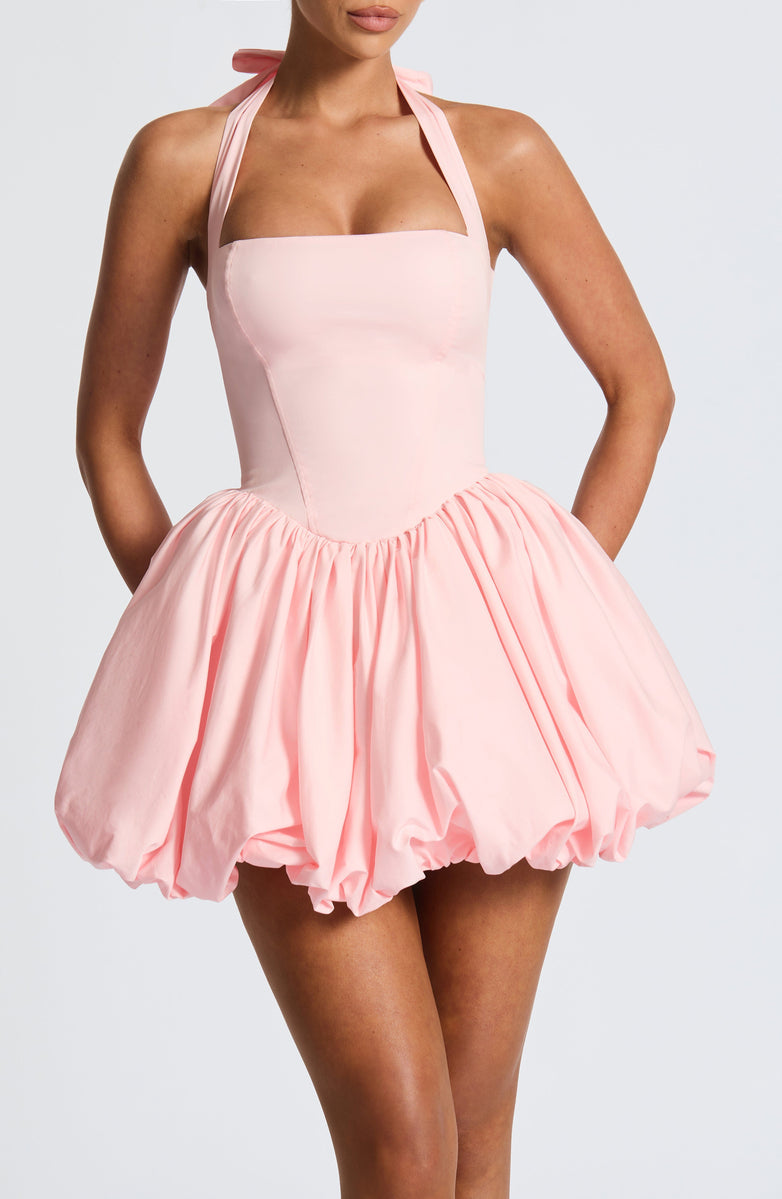 Balloon Mini Dress with Neck Tie and Satin Skirt - Mikaela