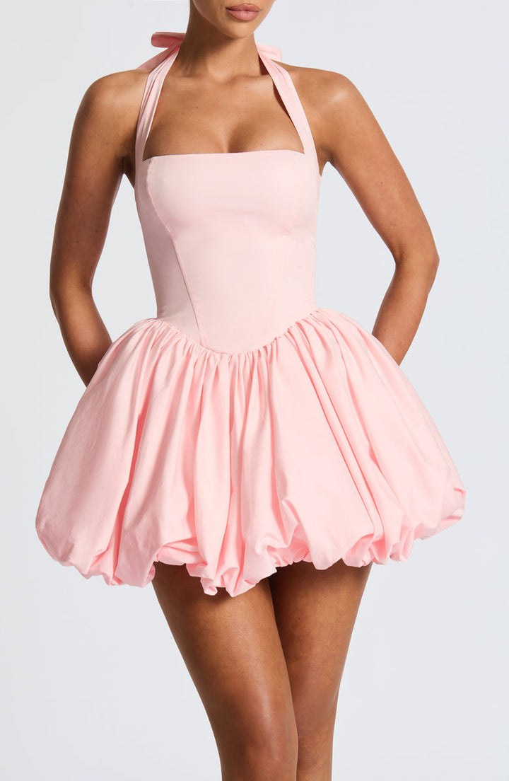 Balloon Mini Dress with Neck Tie and Satin Skirt - Mikaela