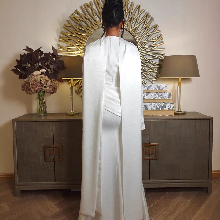 Nora satin and pleated maxi dress with a matching scarf