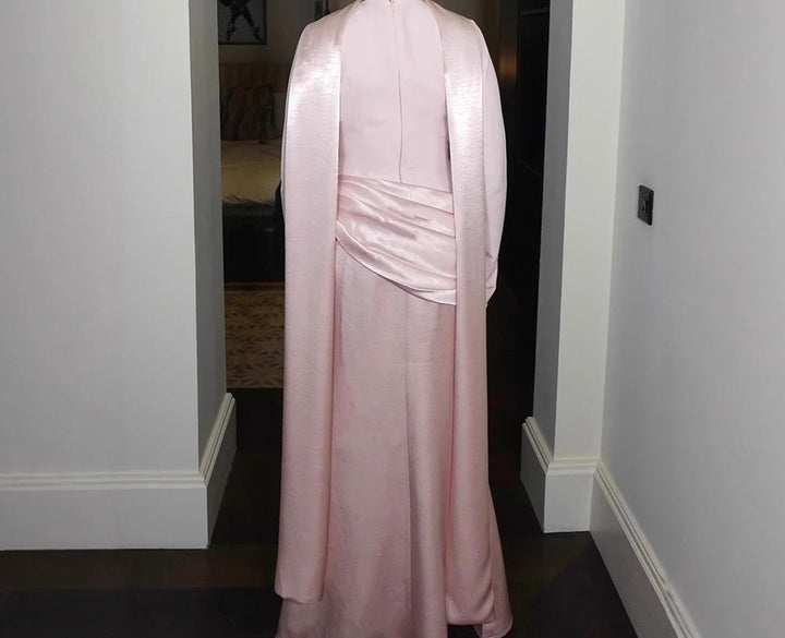 Nora satin and pleated maxi dress with a matching scarf