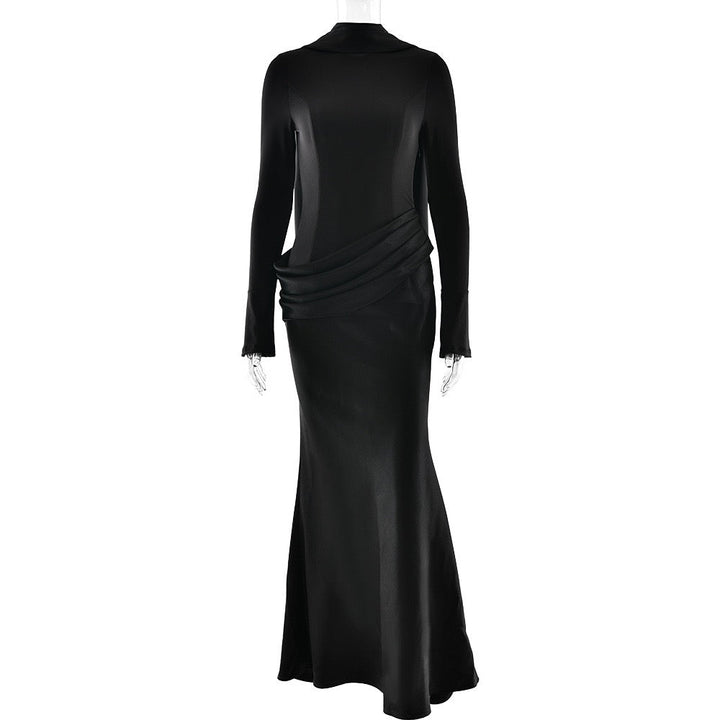 Nora satin and pleated maxi dress with a matching scarf