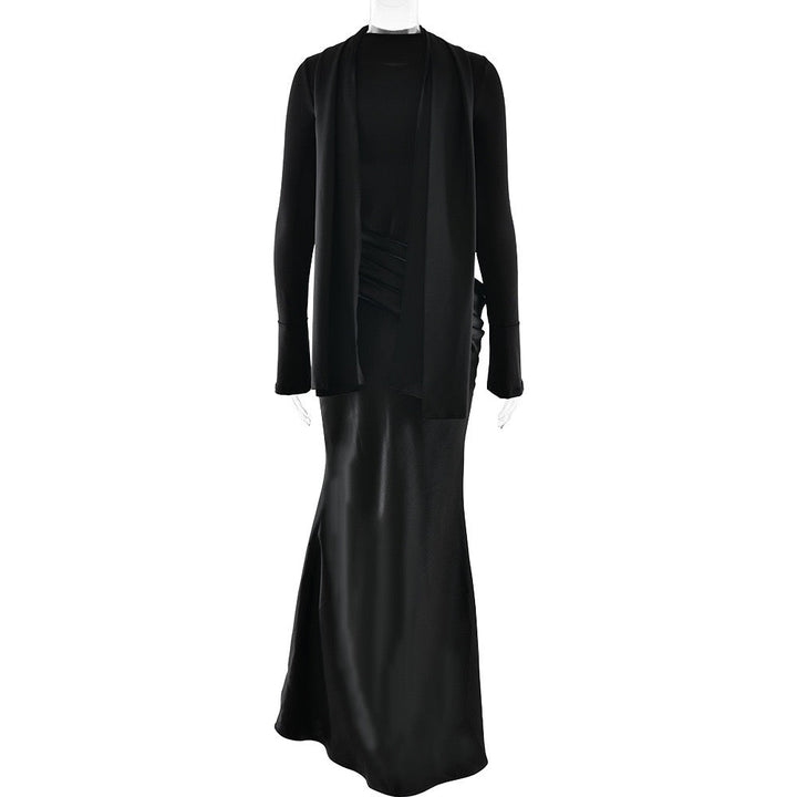 Nora satin and pleated maxi dress with a matching scarf