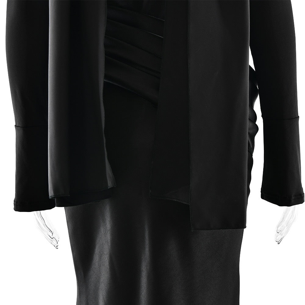 Nora satin and pleated maxi dress with a matching scarf
