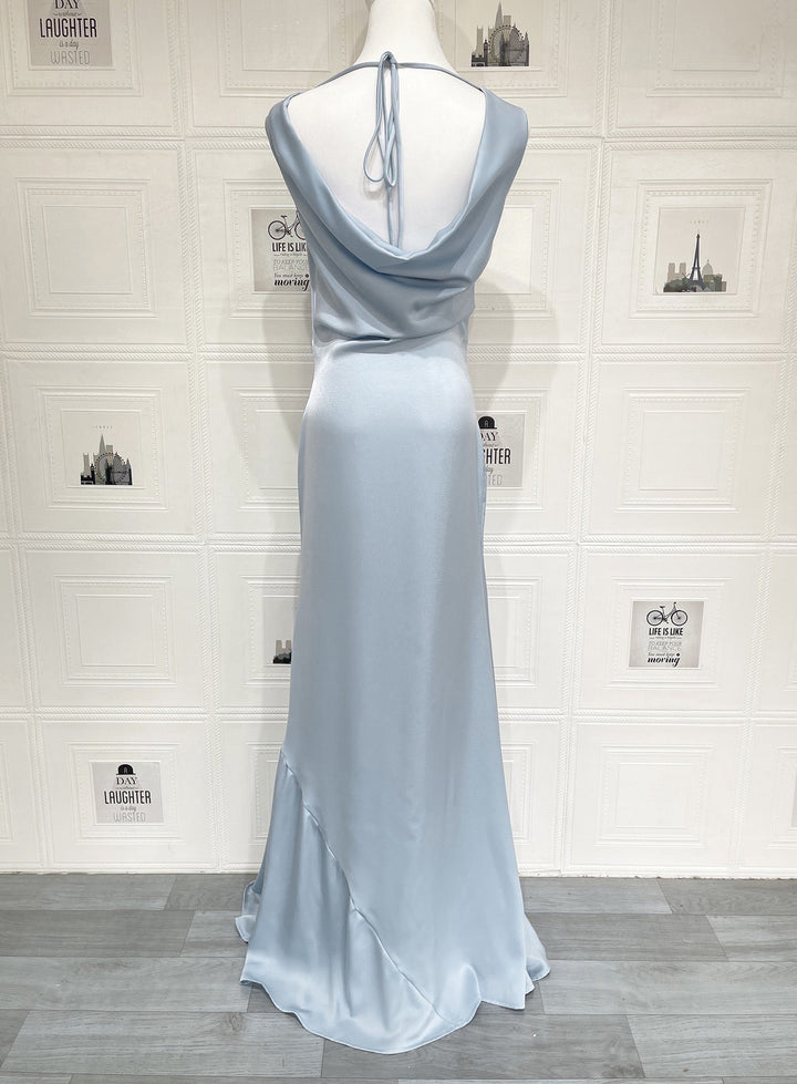 ANGELIN satin maxi dress with lace detailing and an open back