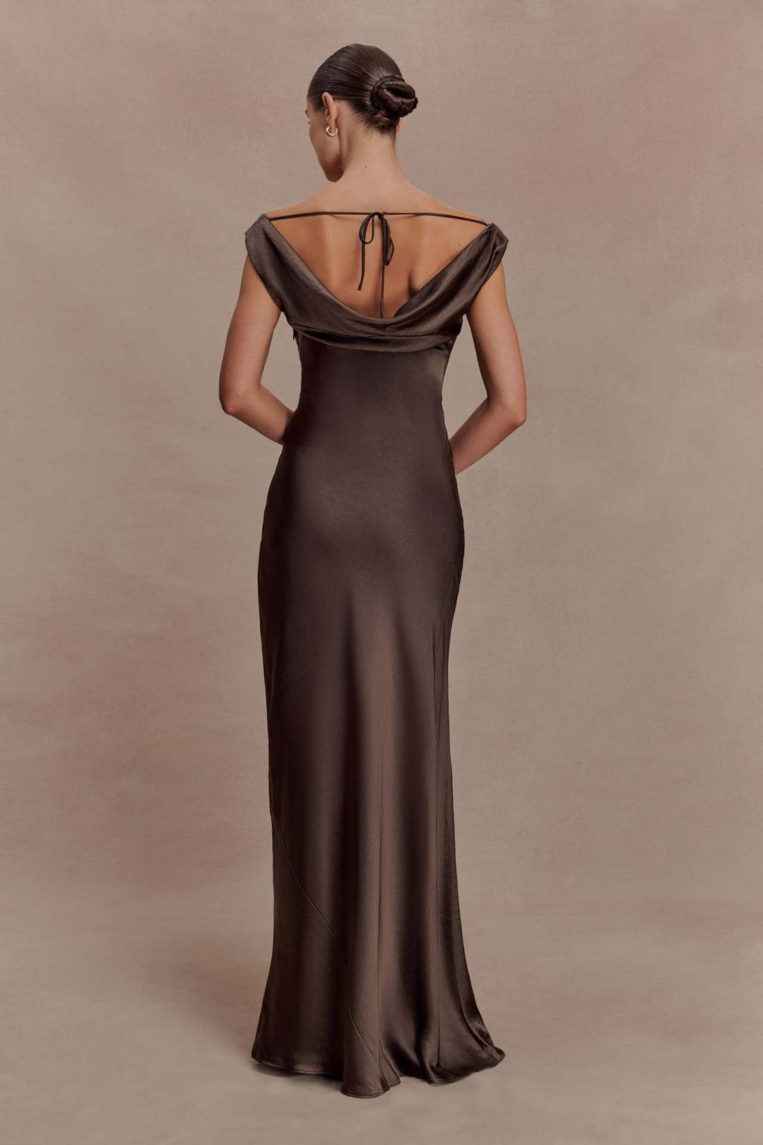 ANGELIN satin maxi dress with lace detailing and an open back