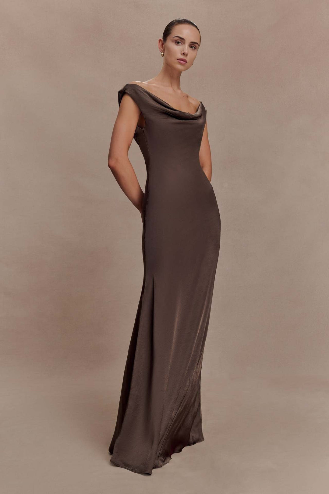 ANGELIN satin maxi dress with lace detailing and an open back