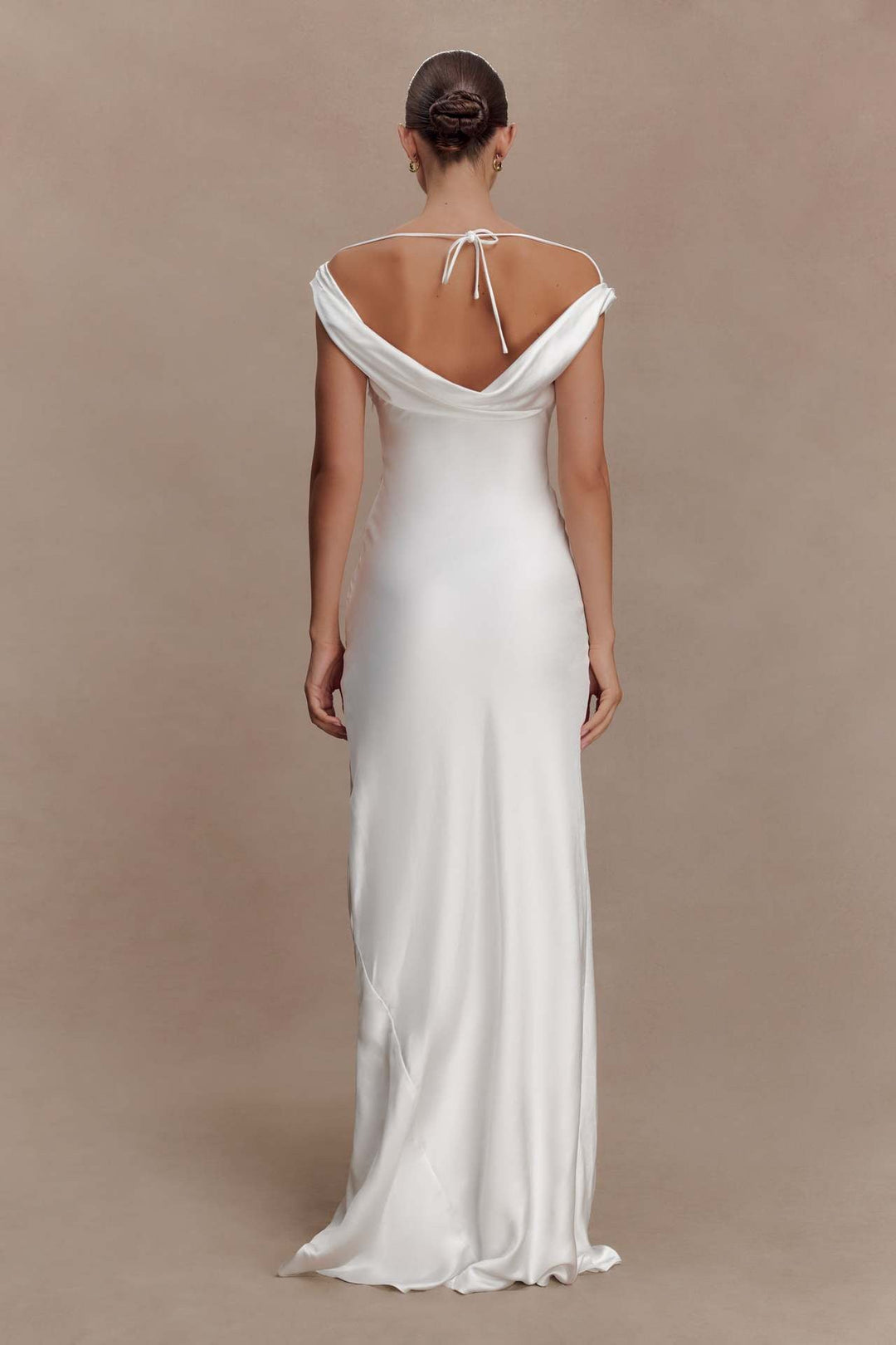 ANGELIN satin maxi dress with lace detailing and an open back