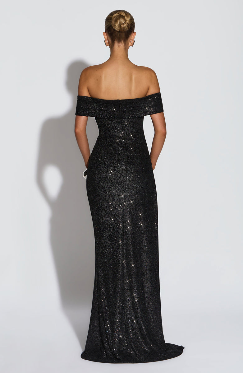 Sequin maxi dress with off-shoulder design and slit - Briza