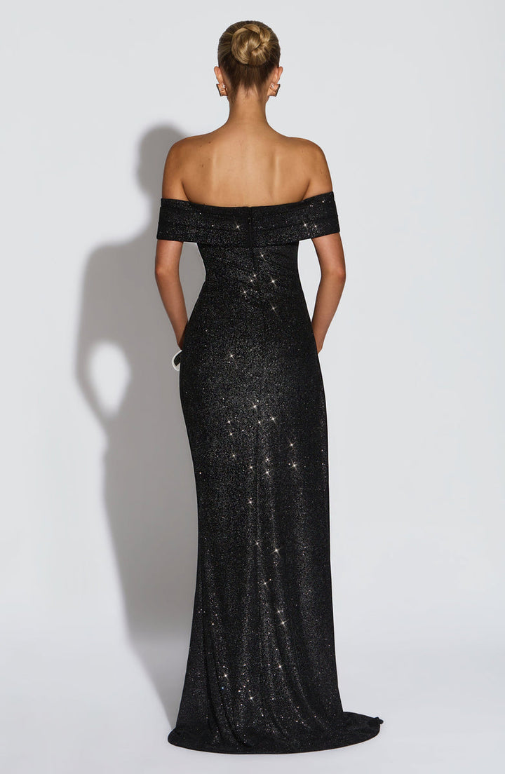 Sequin maxi dress with off-shoulder design and slit - Briza