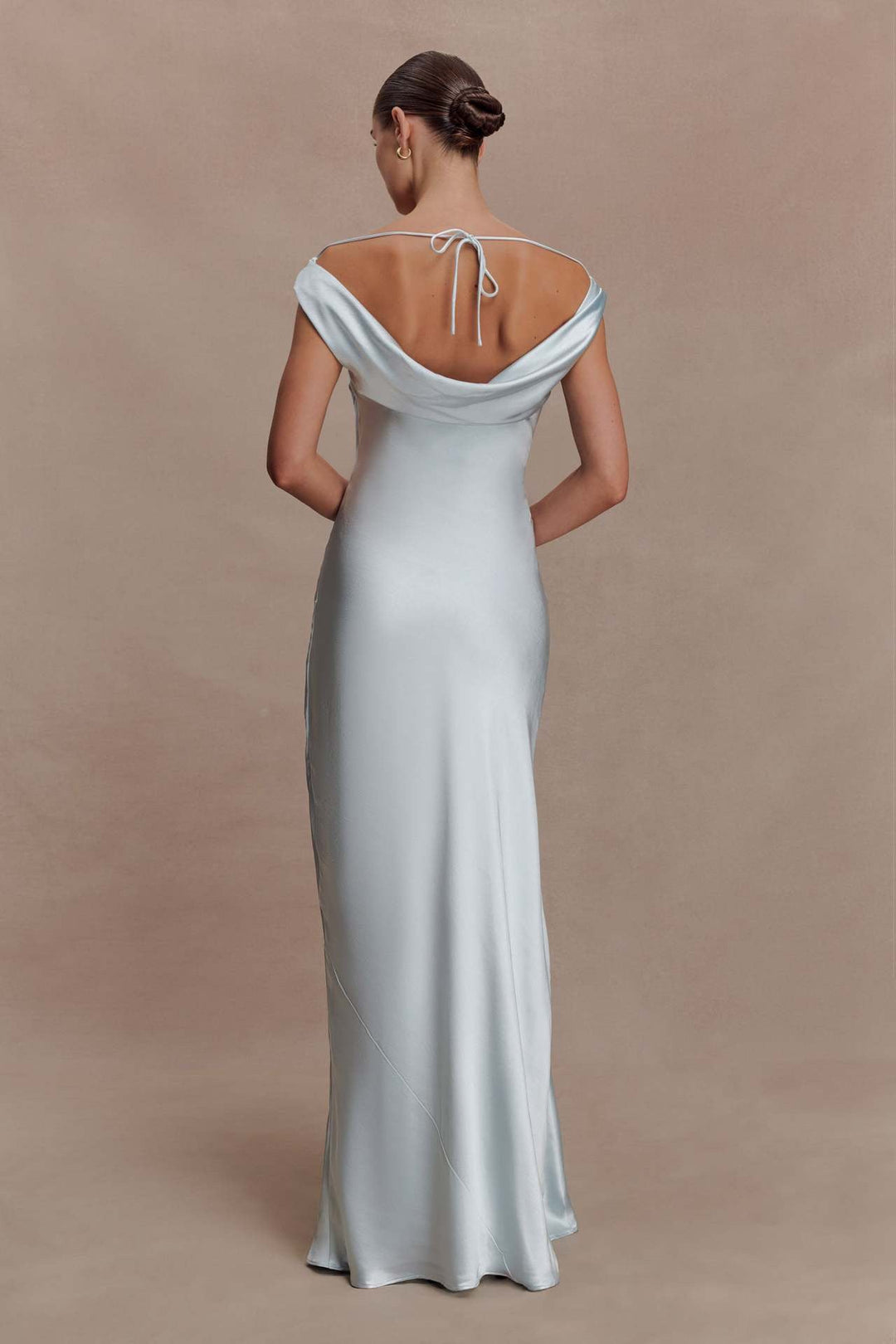 ANGELIN satin maxi dress with lace detailing and an open back