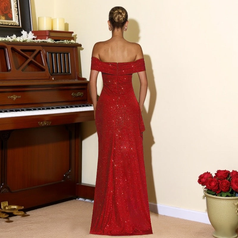 Sequin maxi dress with off-shoulder design and slit - Briza