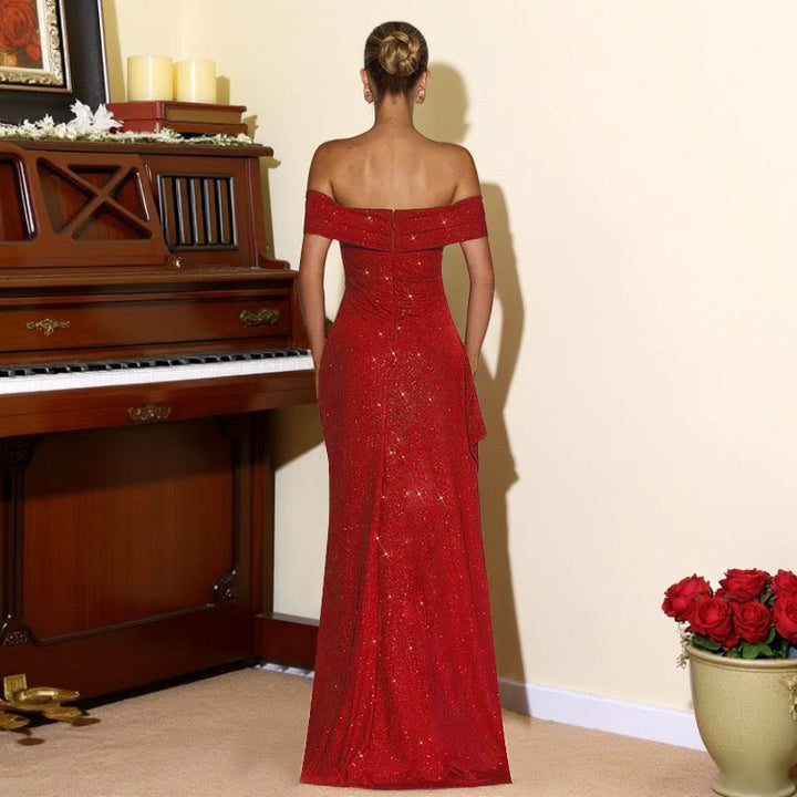 Sequin maxi dress with off-shoulder design and slit - Briza