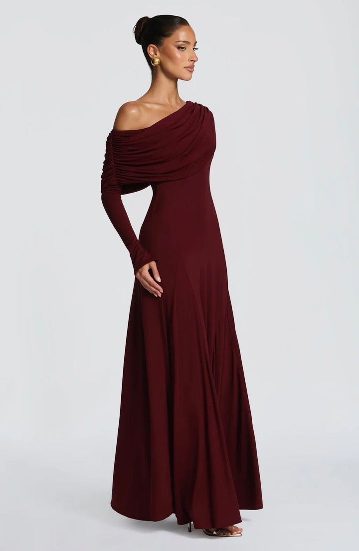 Mariana maxi dress with a gathered design and an off-shoulder neckline