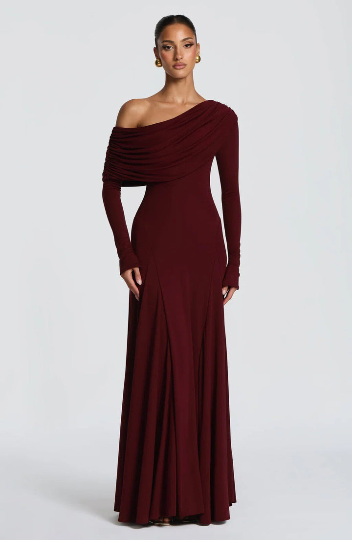 Mariana maxi dress with a gathered design and an off-shoulder neckline