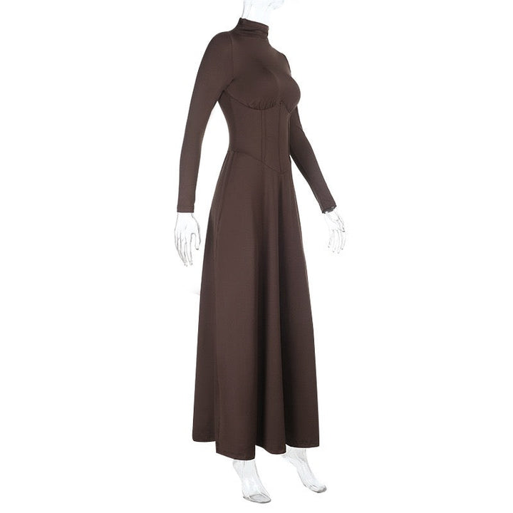 Maxi Dress with Corset and Turtleneck Collar Design - SHERON