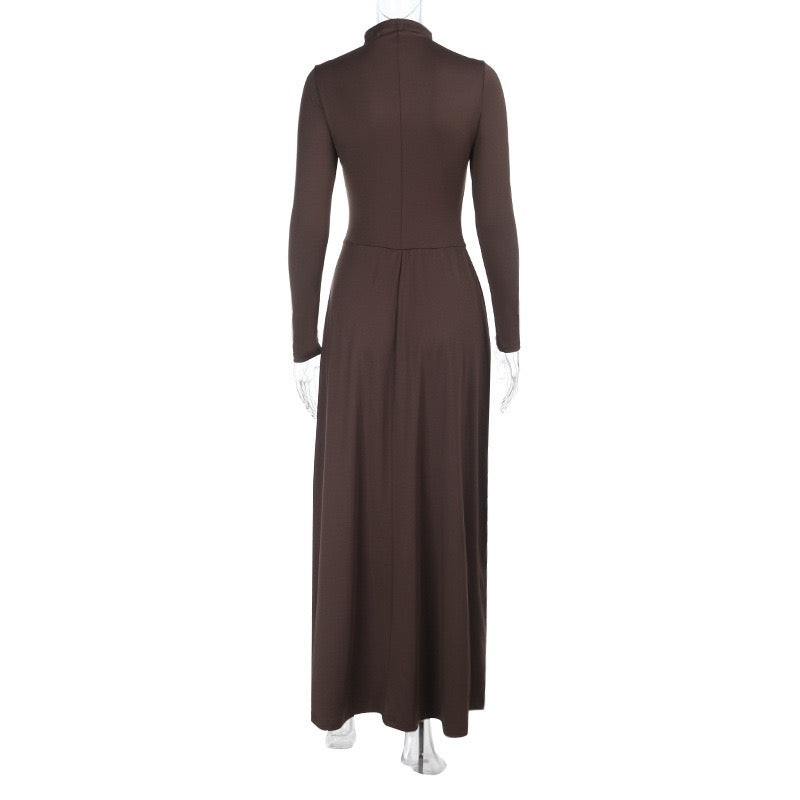 Maxi Dress with Corset and Turtleneck Collar Design - SHERON