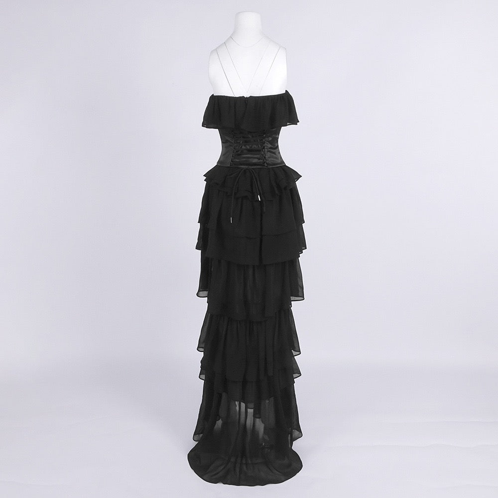 LINOR strapless ruffle mesh-design maxi dress with a corset