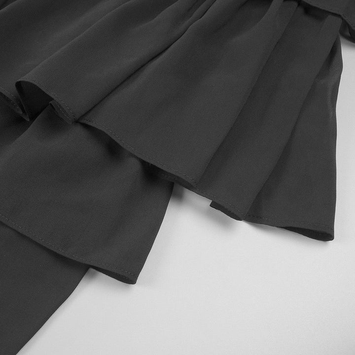 LINOR strapless ruffle mesh-design maxi dress with a corset