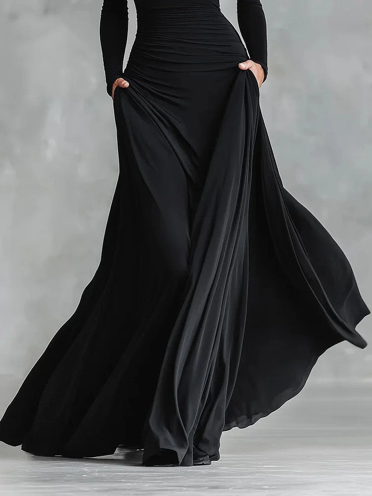 Maxi Dress with Pockets in A-Line Cut - LIVNAT